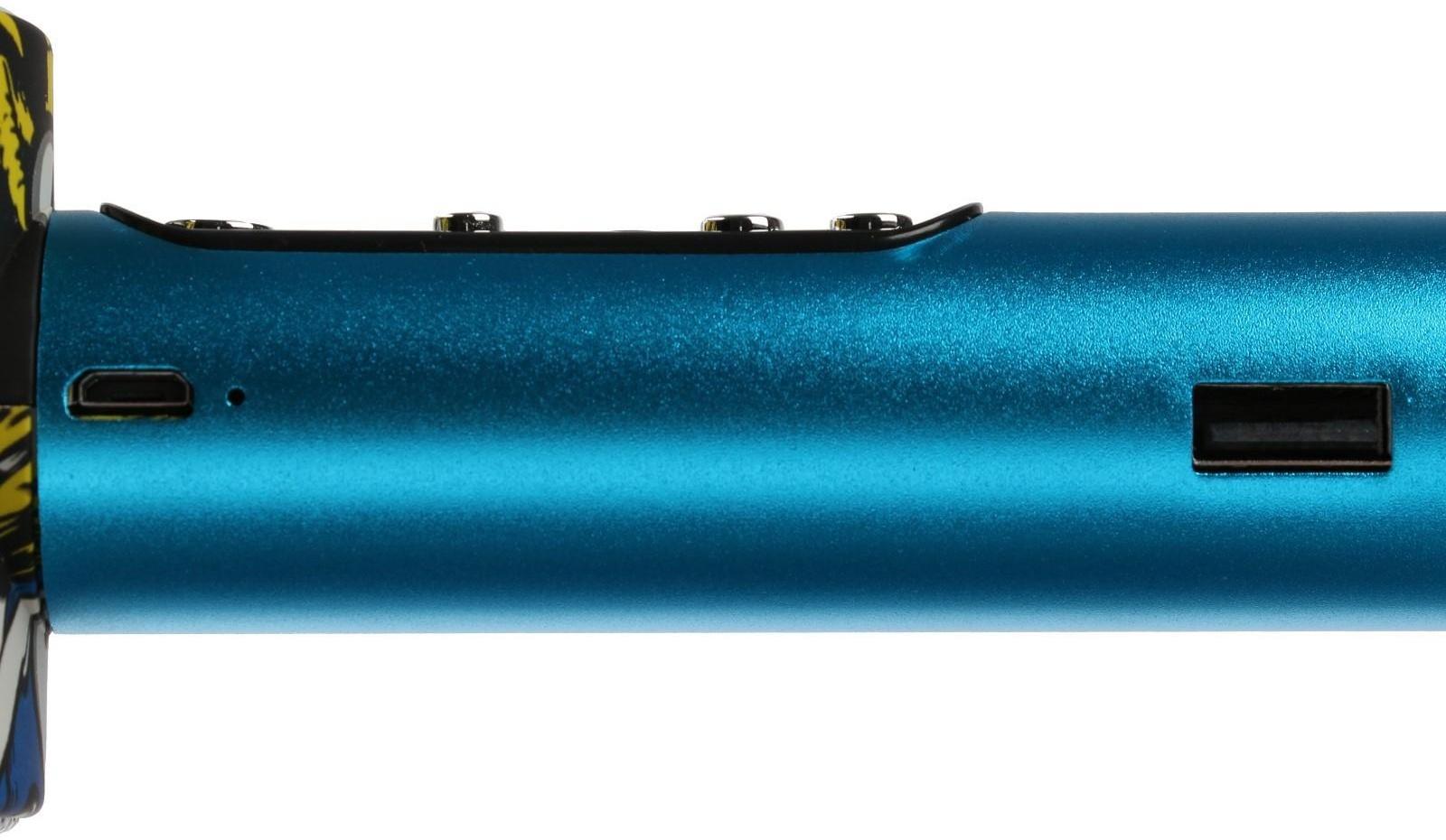 Микрофон для караоке Q5, 3 Вт, 1800 мАч, Bluetooth, FM, microSD, синий