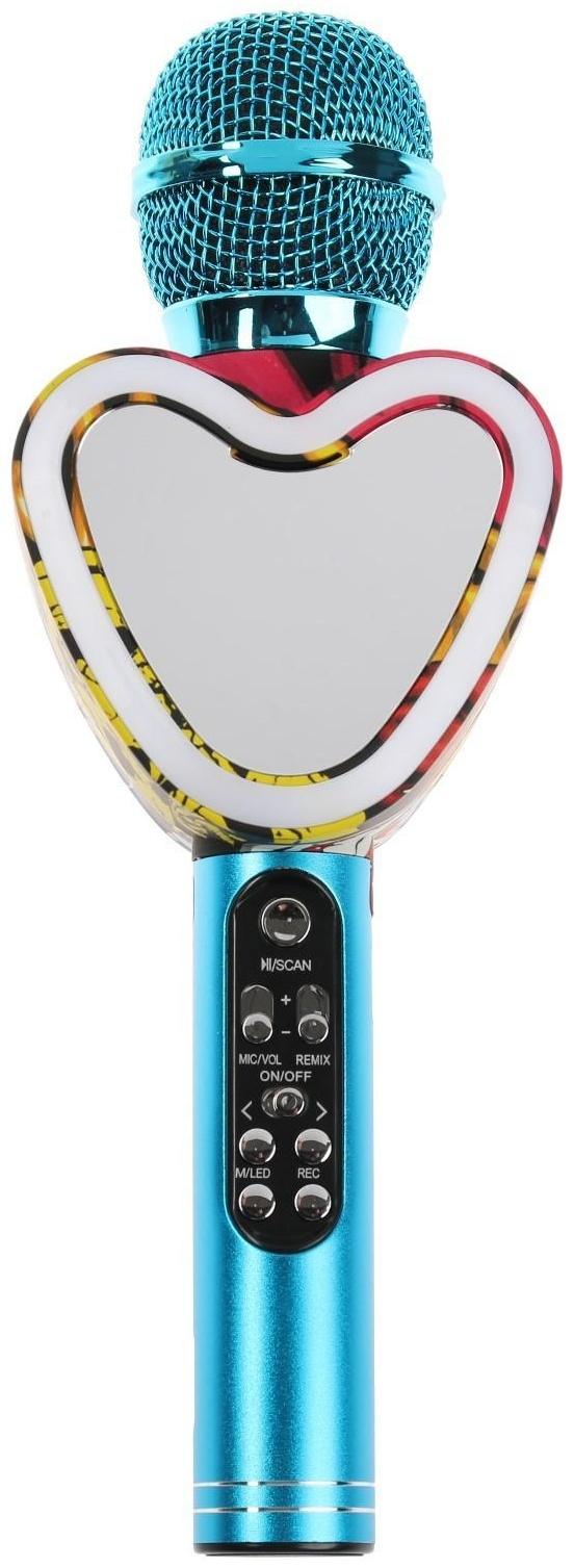 Микрофон для караоке Q5, 3 Вт, 1800 мАч, Bluetooth, FM, microSD, синий