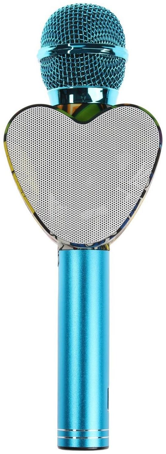 Микрофон для караоке Q5, 3 Вт, 1800 мАч, Bluetooth, FM, microSD, синий