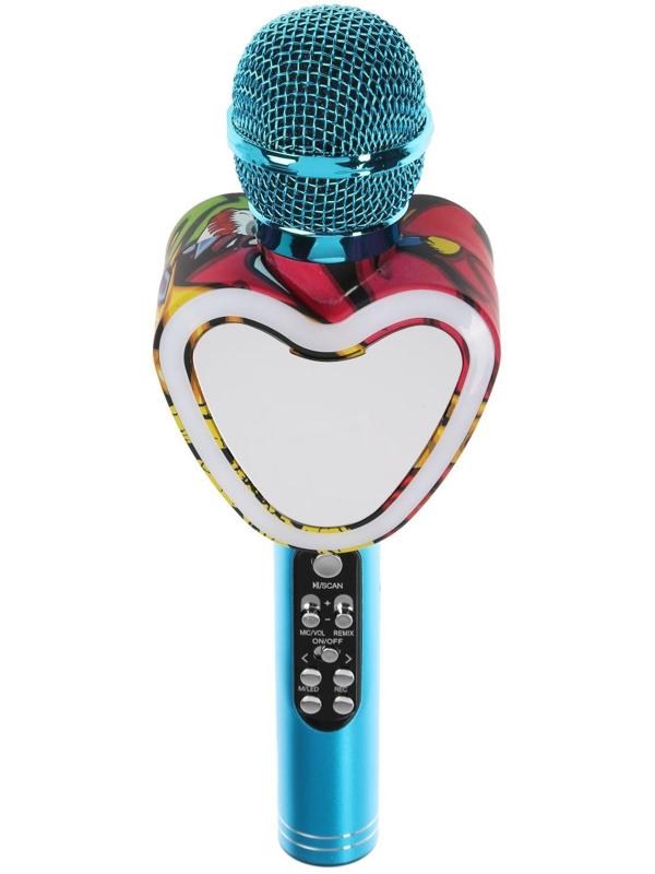 Микрофон для караоке Q5, 3 Вт, 1800 мАч, Bluetooth, FM, microSD, синий