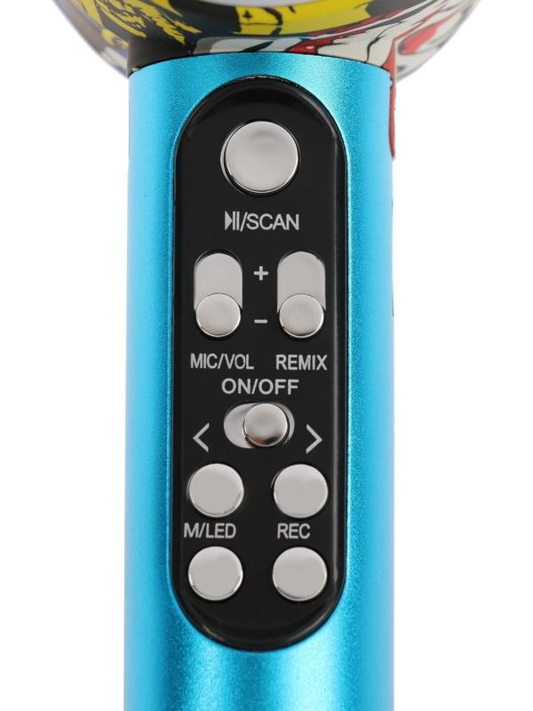Микрофон для караоке Q5, 3 Вт, 1800 мАч, Bluetooth, FM, microSD, синий