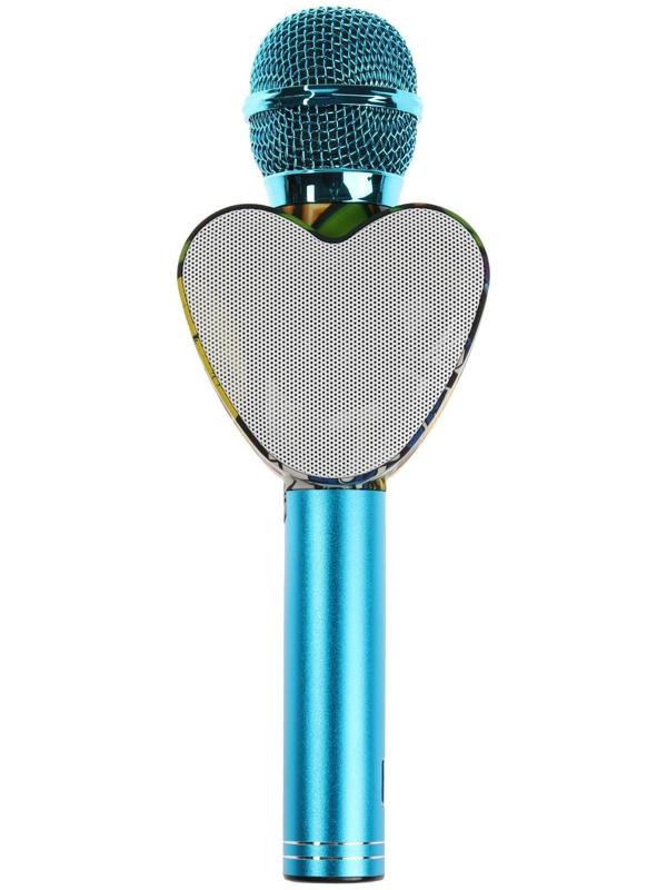 Микрофон для караоке Q5, 3 Вт, 1800 мАч, Bluetooth, FM, microSD, синий