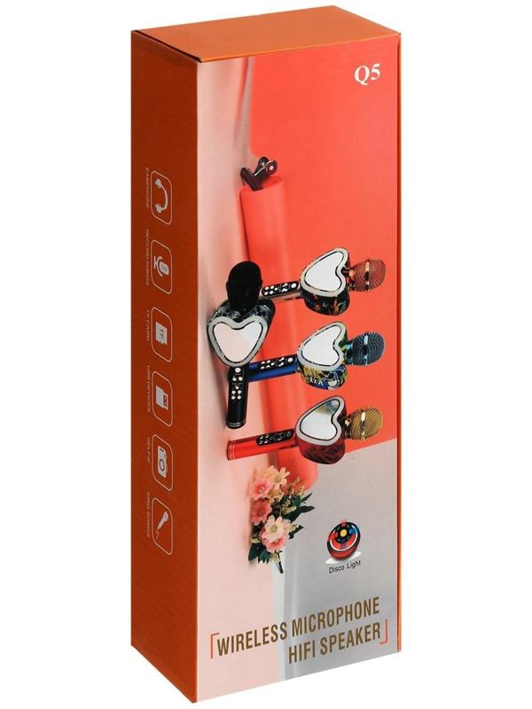 Микрофон для караоке Q5, 3 Вт, 1800 мАч, Bluetooth, FM, microSD, синий