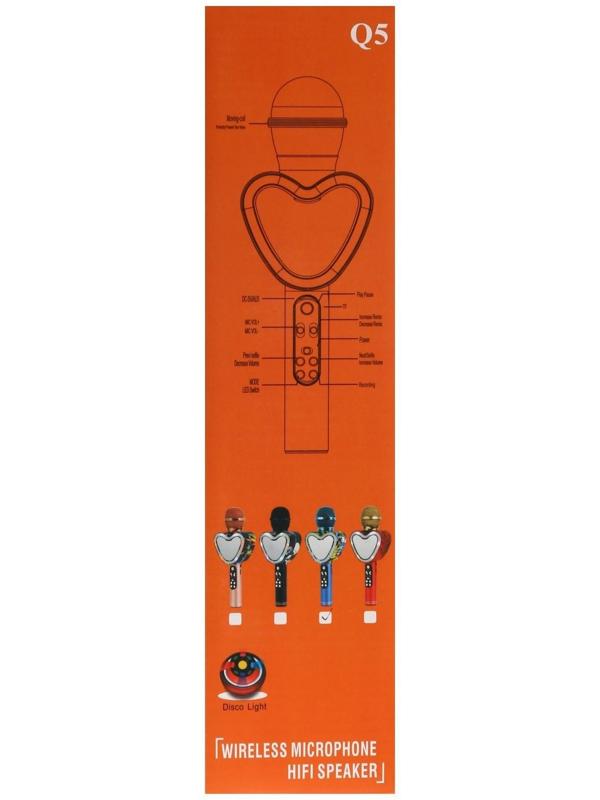 Микрофон для караоке Q5, 3 Вт, 1800 мАч, Bluetooth, FM, microSD, синий
