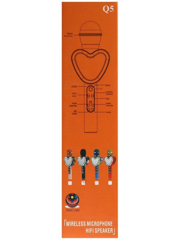 Микрофон для караоке Q5, 3 Вт, 1800 мАч, Bluetooth, FM, microSD, чёрный