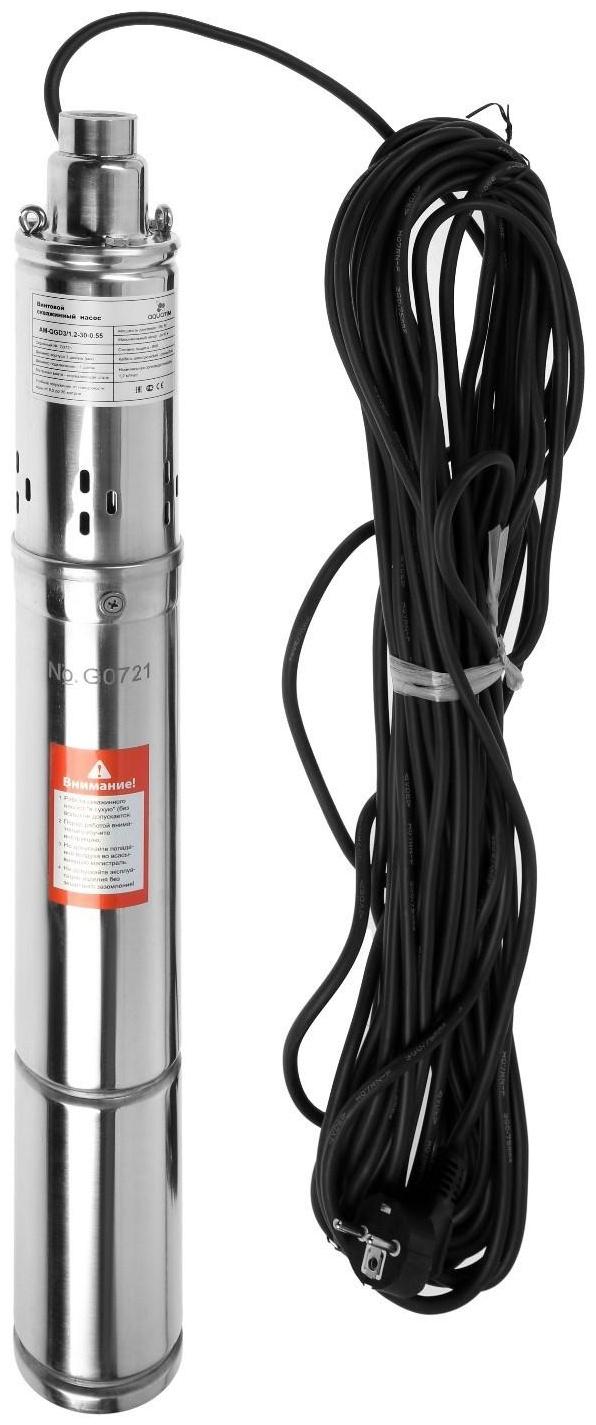 Насос скважинный TIM AM-QGD3/1.2-30-0.55, винтовой, 550 Вт, напор 30 м, 29 л/мин, кабель 25м