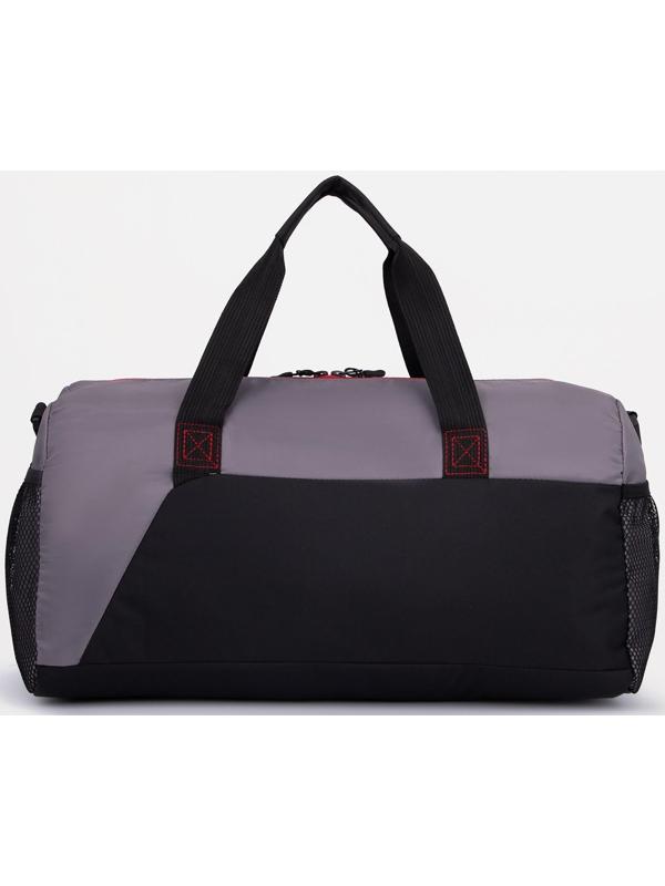 Сумка спортивная на молнии, 3 наружных кармана, длинный ремень, цвет чёрный/серый