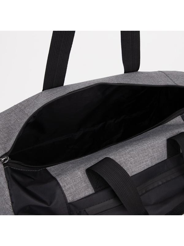 Сумка спортивная на молнии, 3 наружных кармана, длинный ремень, цвет чёрный/серый