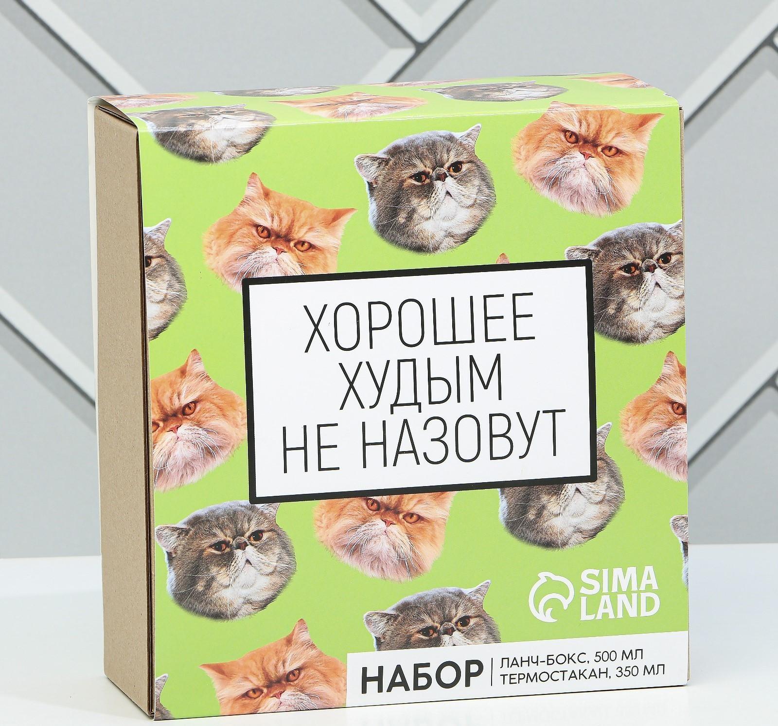 Подарочный набор «Толстые котики»: термостакан 350 мл., ланч-бокс 500 мл