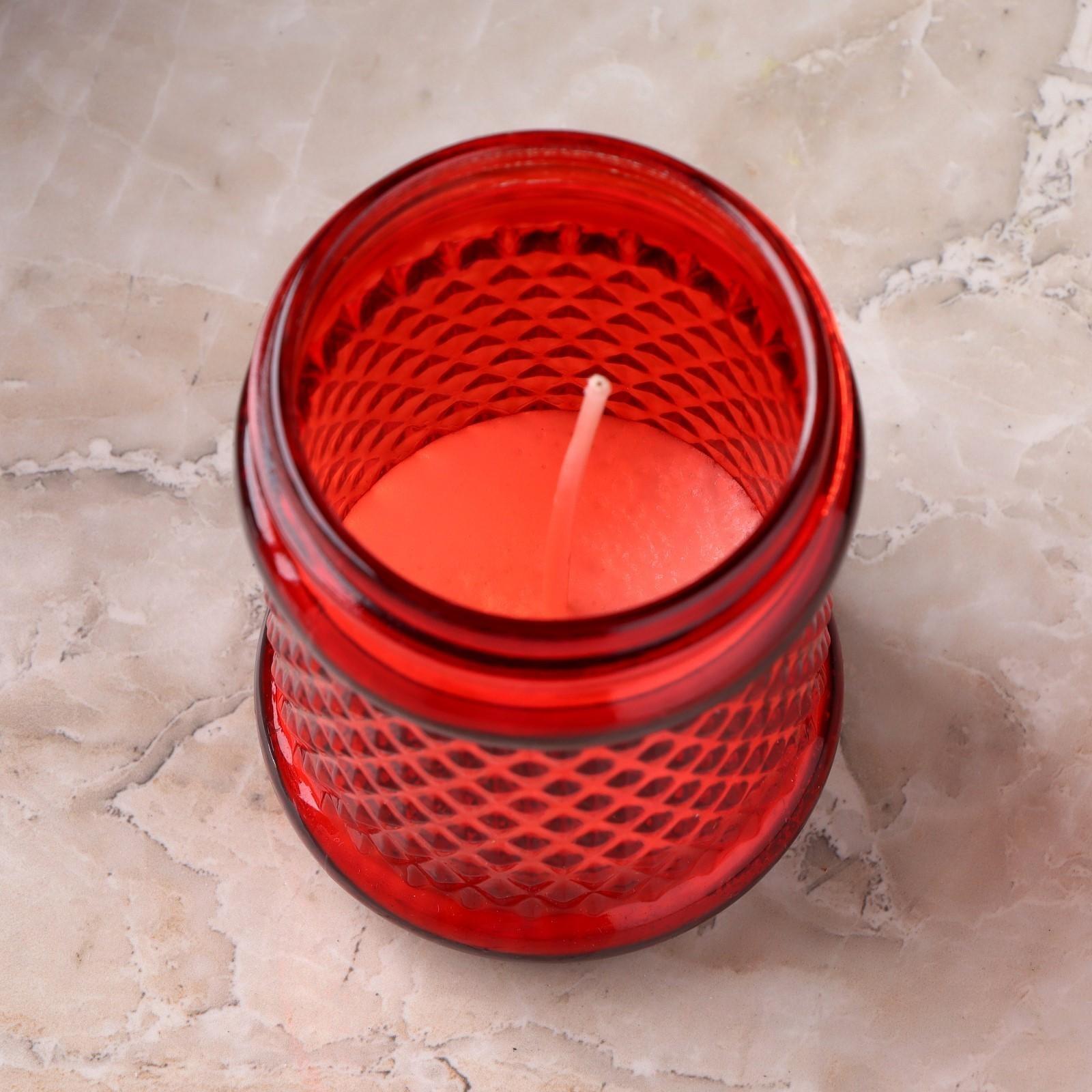 Свеча парафиновая поминальная в стеклянном подсвечнике, 11х7 см, красная