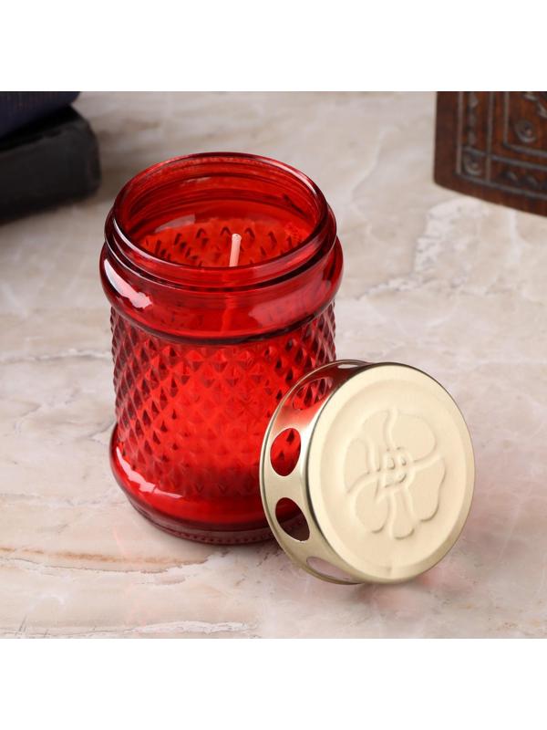 Свеча парафиновая поминальная в стеклянном подсвечнике, 11х7 см, красная