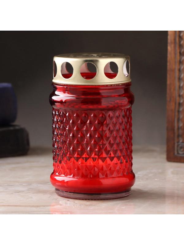 Свеча парафиновая поминальная в стеклянном подсвечнике, 11х7 см, красная