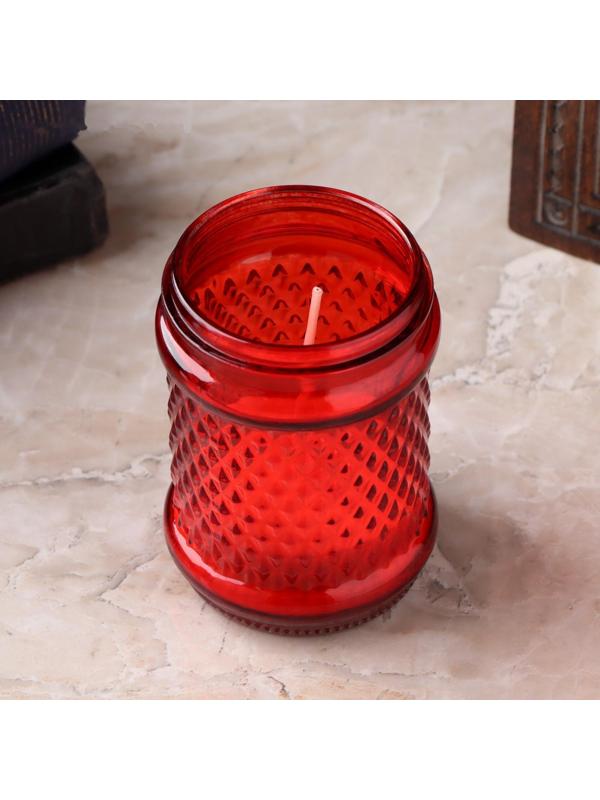 Свеча парафиновая поминальная в стеклянном подсвечнике, 11х7 см, красная