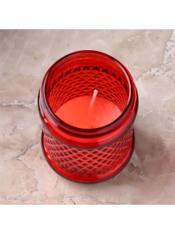 Свеча парафиновая поминальная в стеклянном подсвечнике, 11х7 см, красная