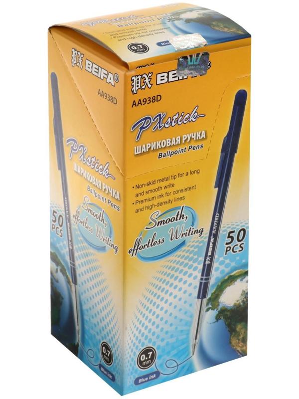 Ручка шариковая Beifa, узел 0.7, чернила синие, синий пластиковый корпус