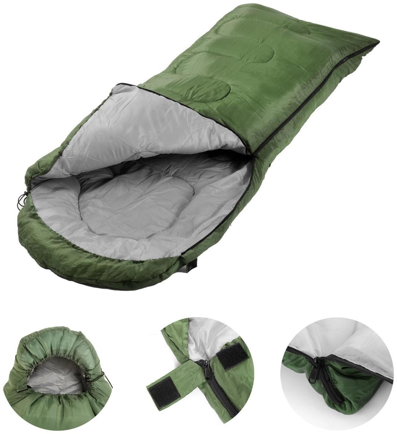 Спальный мешок туристический, 220 х 75 см, до -20 градусов, 600 г/м2, зеленый