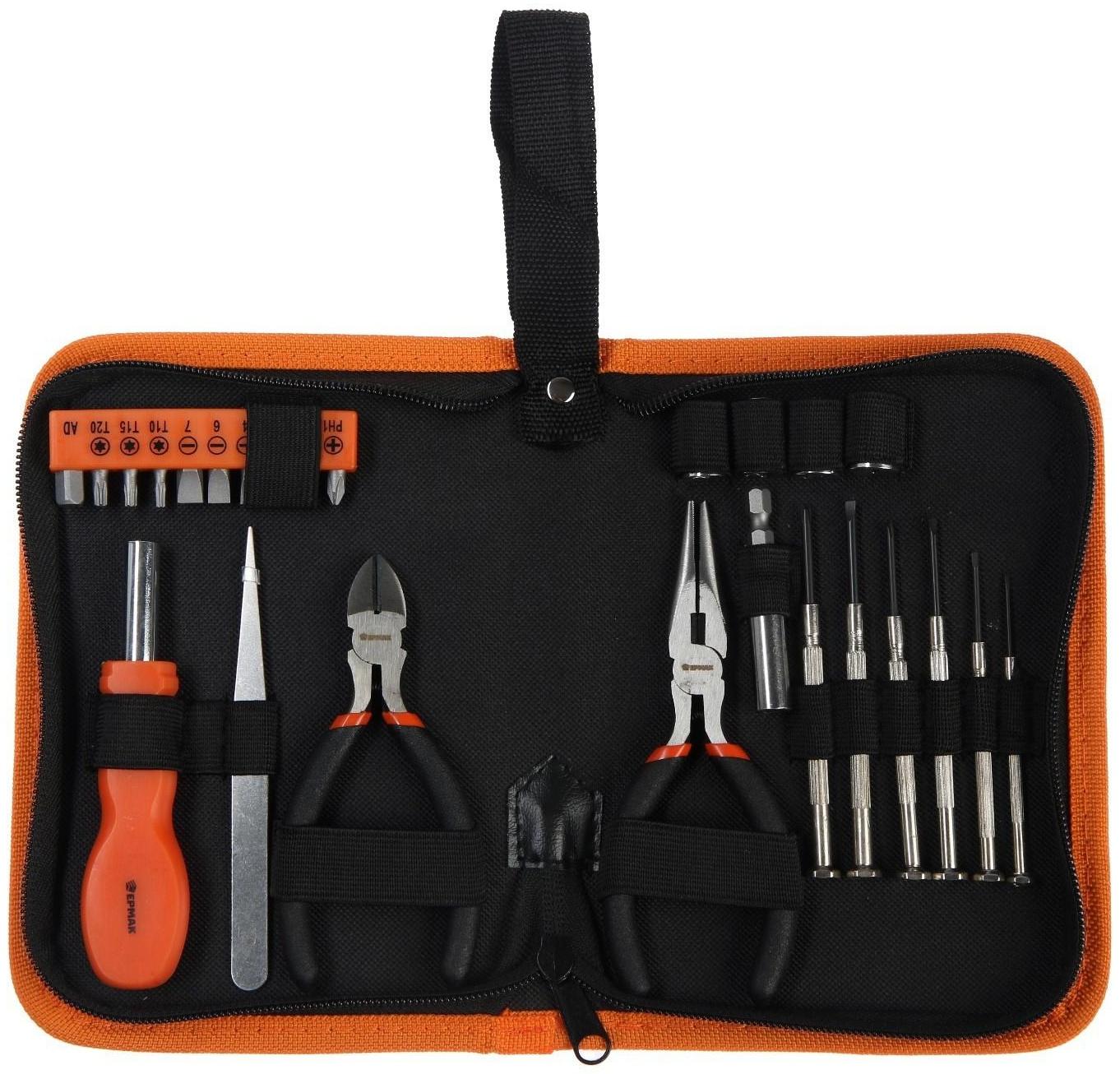 Набор бит и торцевых головок ЕРМАК, 736-188, с воротками и адаптерами, кейс папка, 25 шт