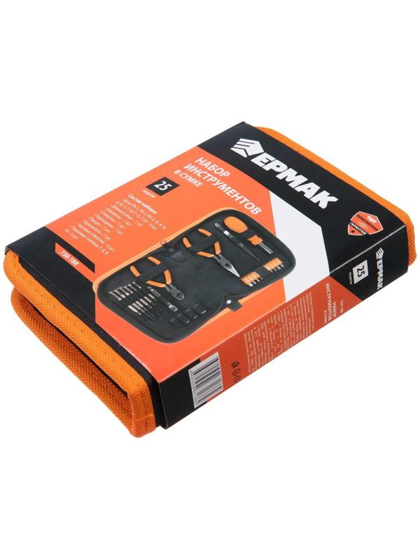 Набор бит и торцевых головок ЕРМАК, 736-188, с воротками и адаптерами, кейс папка, 25 шт