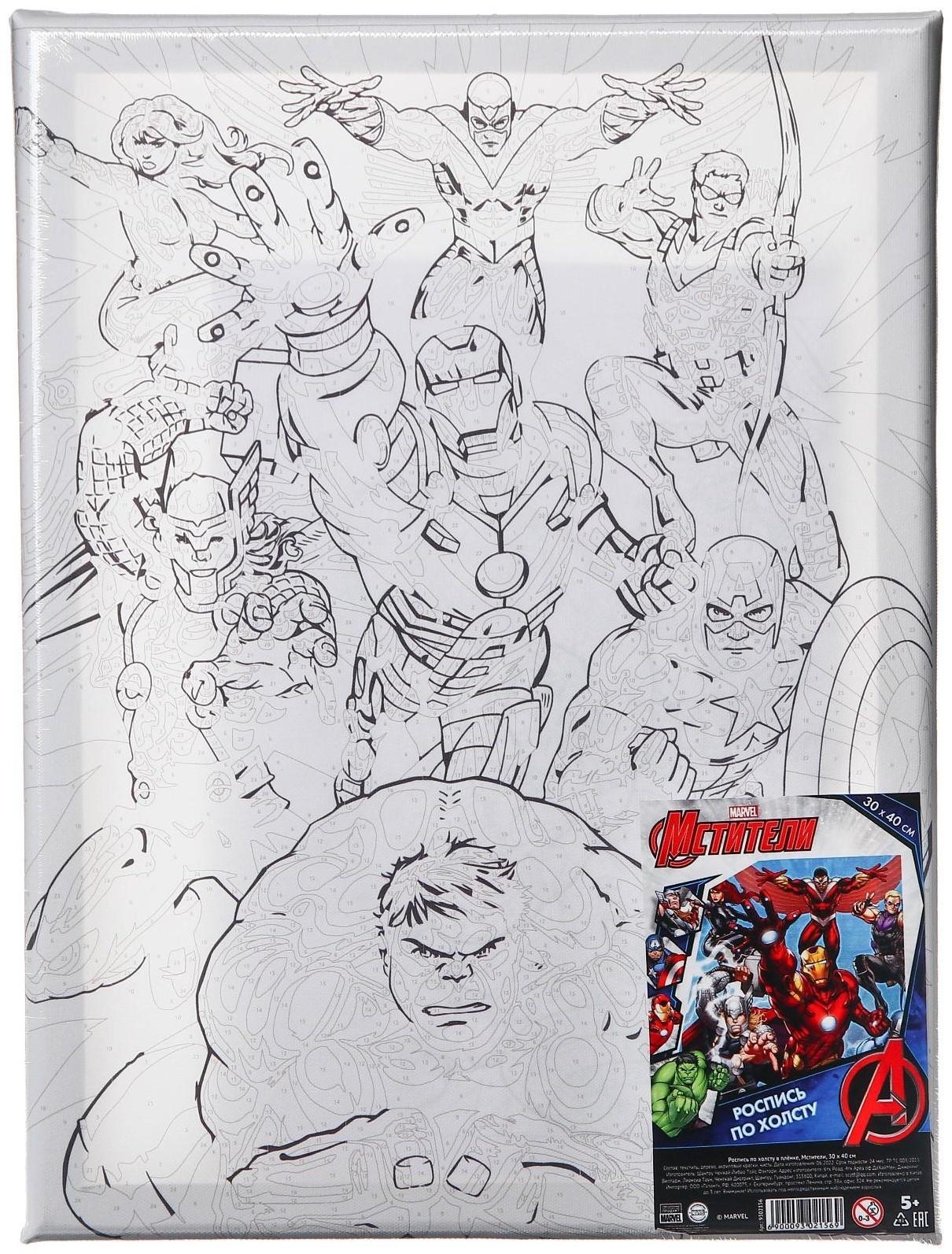 Картина по номерам в плёнке, Мстители 30х40 см