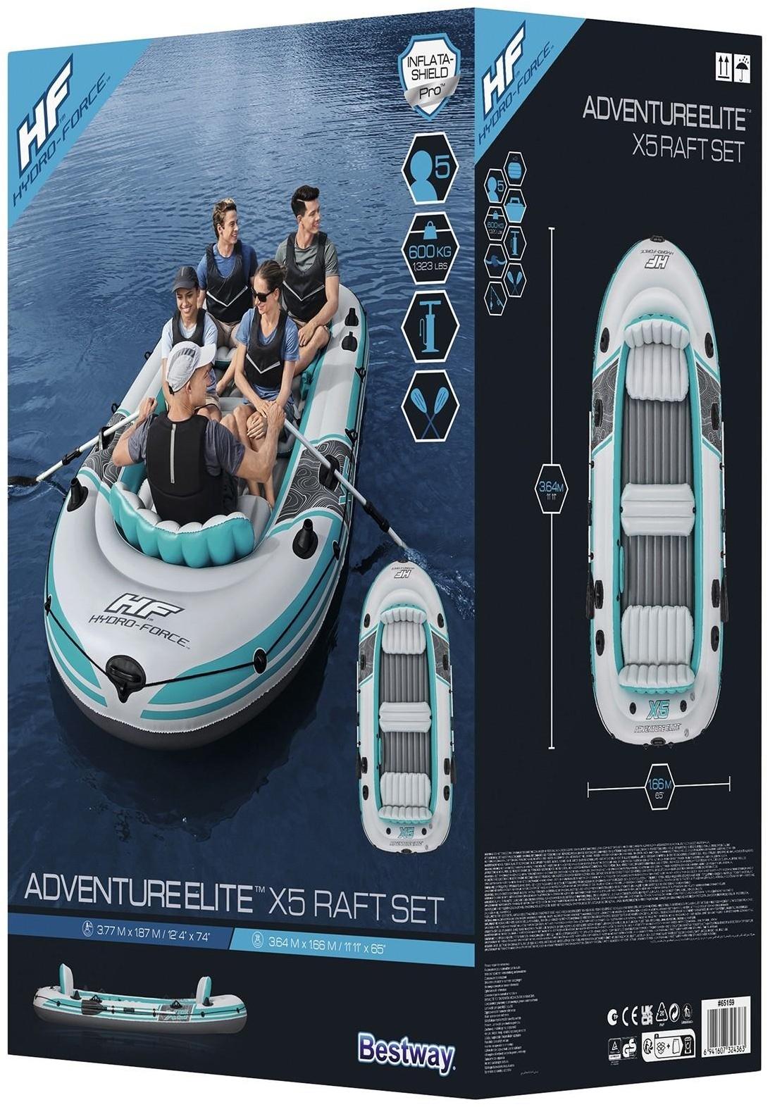 Лодка Adventure Elite X5 Raft 5-местная, 364 х 166 см, комплект: вёсла, насос, сумка, 65159 Bestway