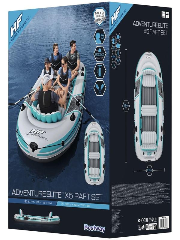 Лодка Adventure Elite X5 Raft 5-местная, 364 х 166 см, комплект: вёсла, насос, сумка, 65159 Bestway