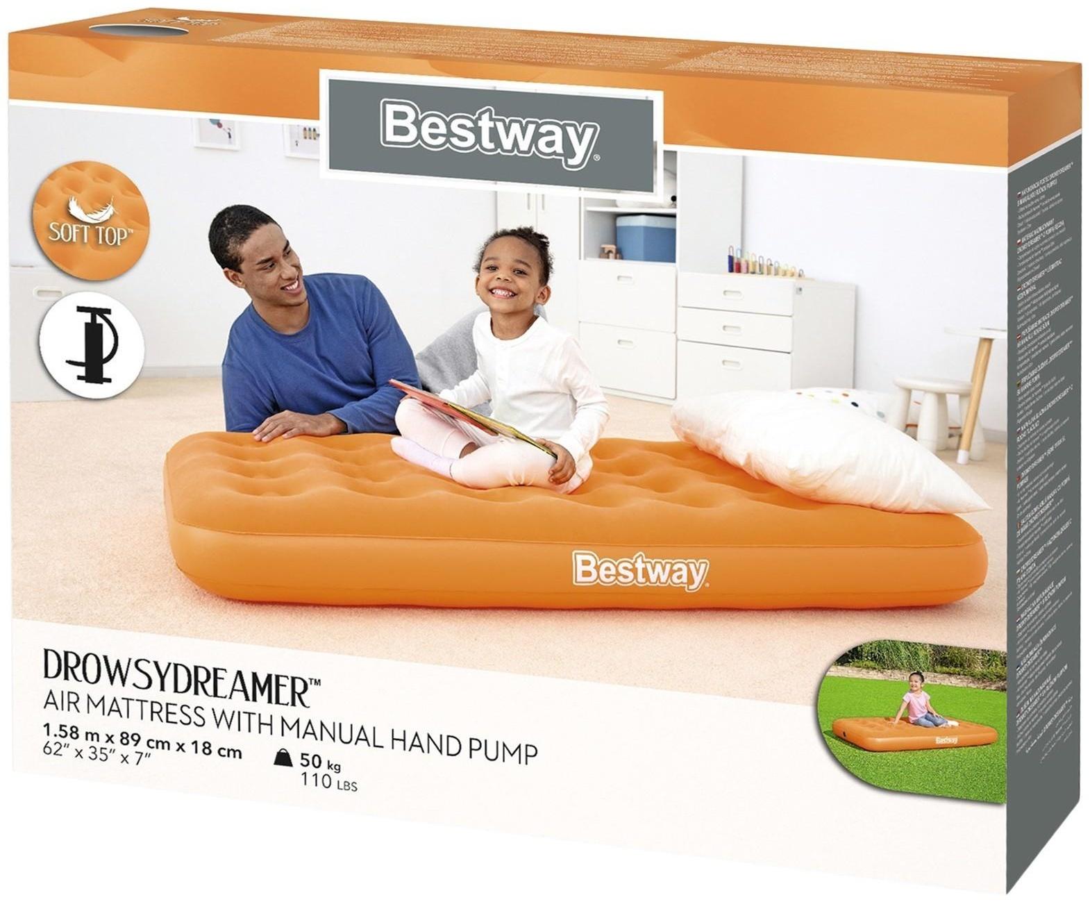 Матрас надувной Drowsy Dreamer с ручным насосом 158 x 89 x 18 см 67918, цвета микс