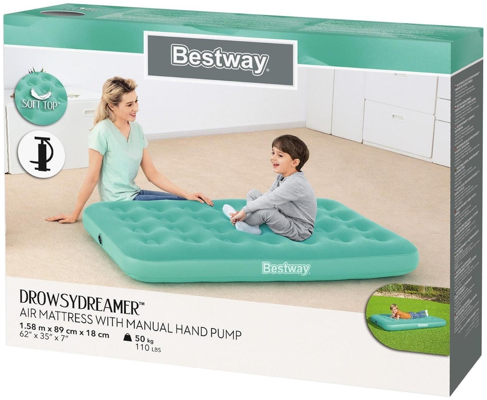 Матрас надувной Drowsy Dreamer с ручным насосом 158 x 89 x 18 см 67918, цвета микс