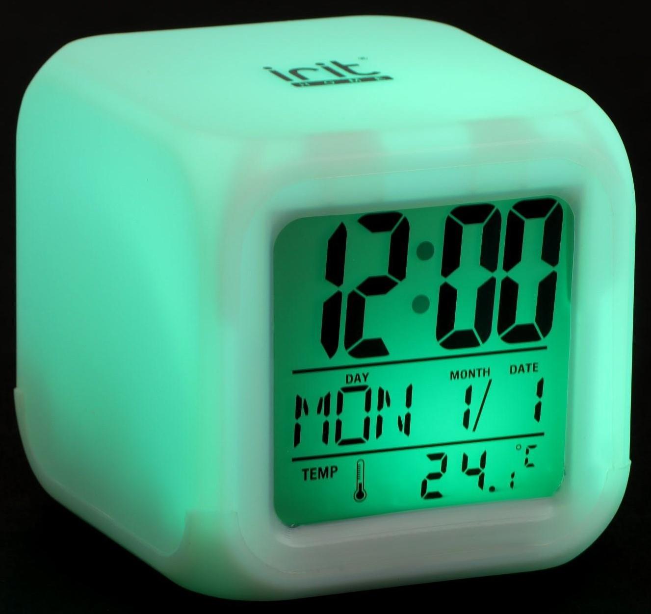 Часы-будильник Irit IR-600, календарь, температура, подсветка, 3хААА, белые