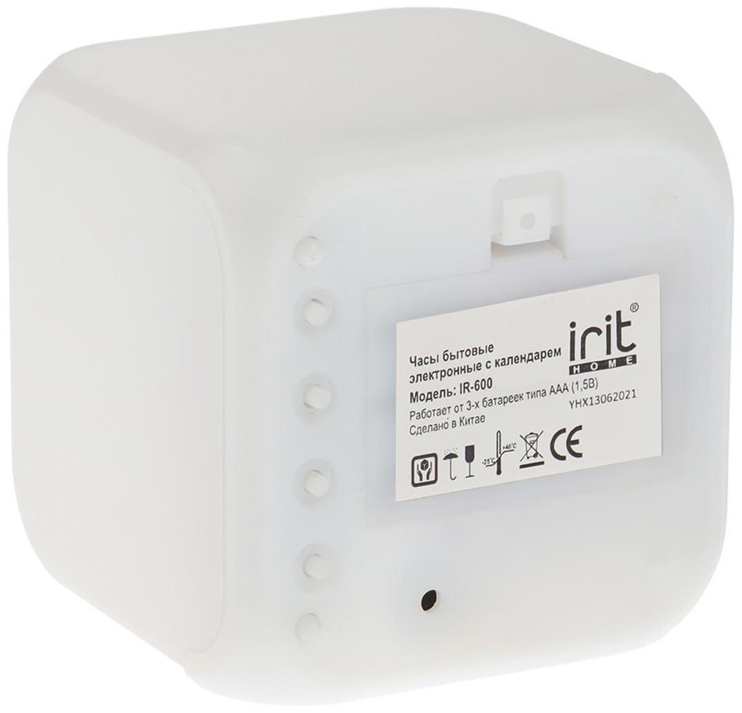 Часы-будильник Irit IR-600, календарь, температура, подсветка, 3хААА, белые