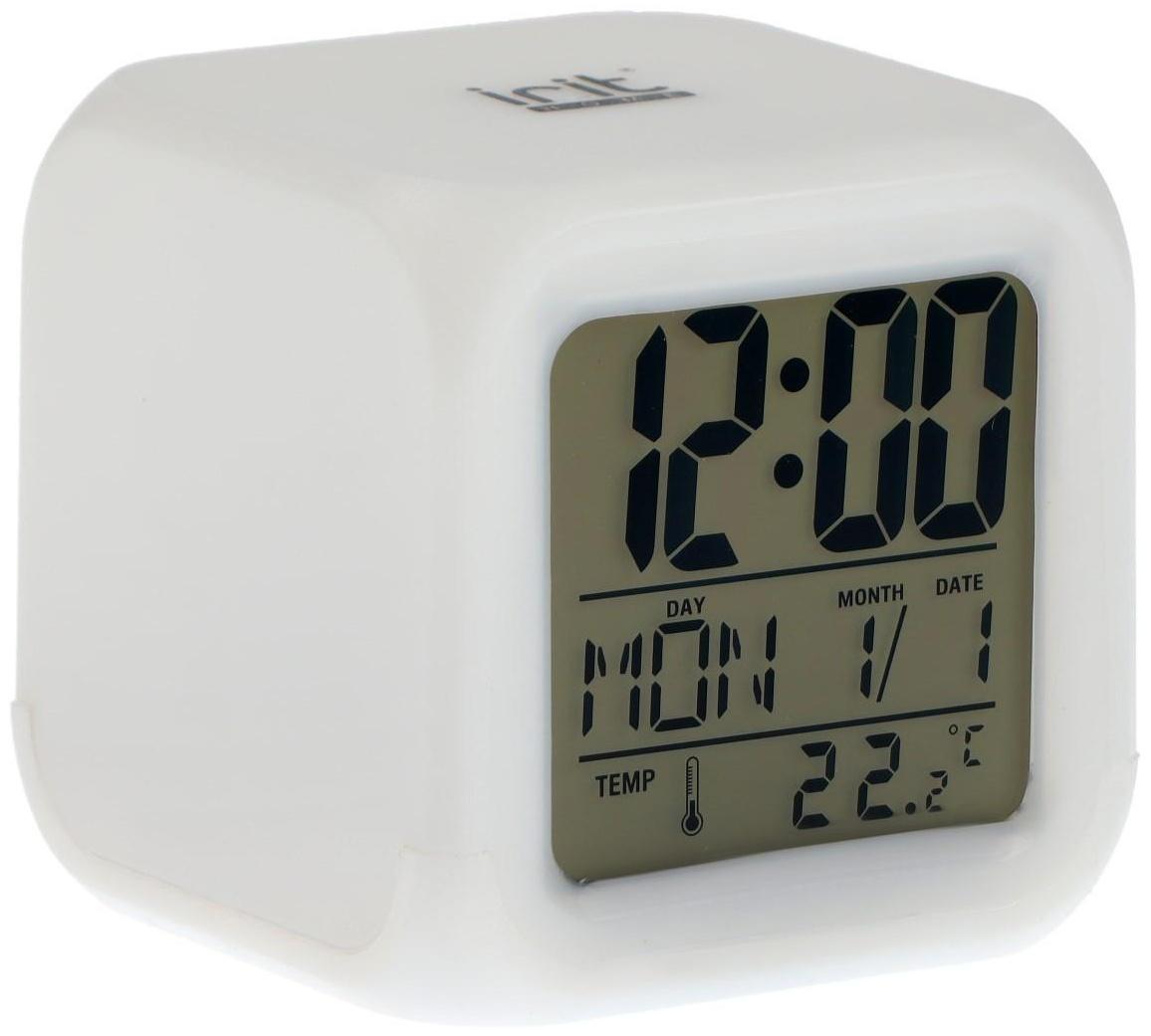 Часы-будильник Irit IR-600, календарь, температура, подсветка, 3хААА, белые