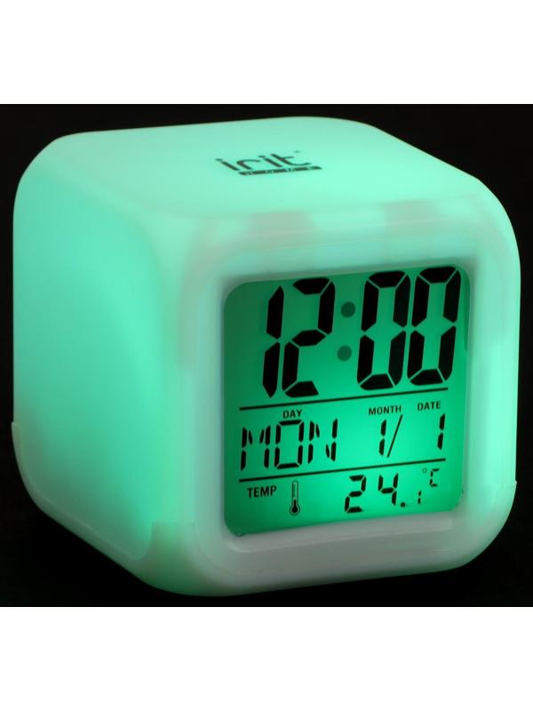 Часы-будильник Irit IR-600, календарь, температура, подсветка, 3хААА, белые