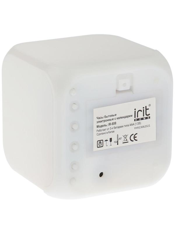 Часы-будильник Irit IR-600, календарь, температура, подсветка, 3хААА, белые