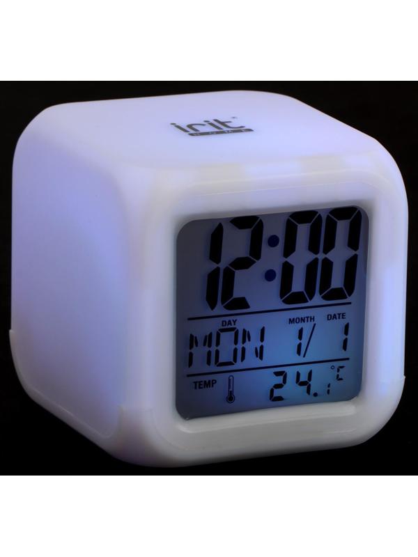 Часы-будильник Irit IR-600, календарь, температура, подсветка, 3хААА, белые