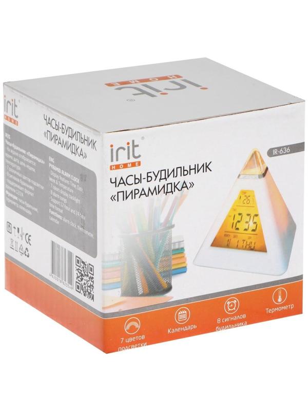 Часы-будильник Irit IR-636, термометр, календарь, подсветка, 3хААА, белые