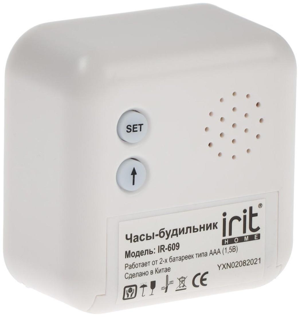 Часы-будильник Irit IR-609, термометр, календарь, таймер, подсветка, 2хАА, белые