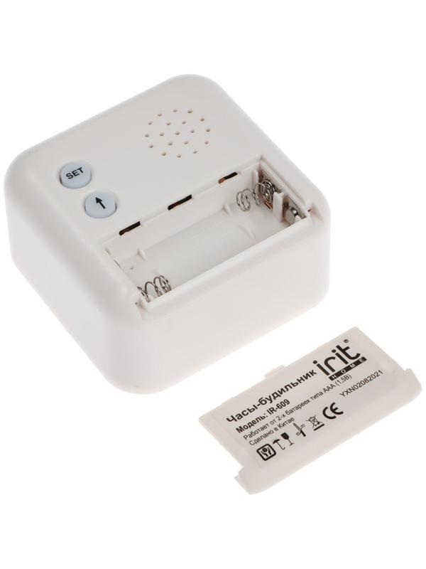 Часы-будильник Irit IR-609, термометр, календарь, таймер, подсветка, 2хАА, белые