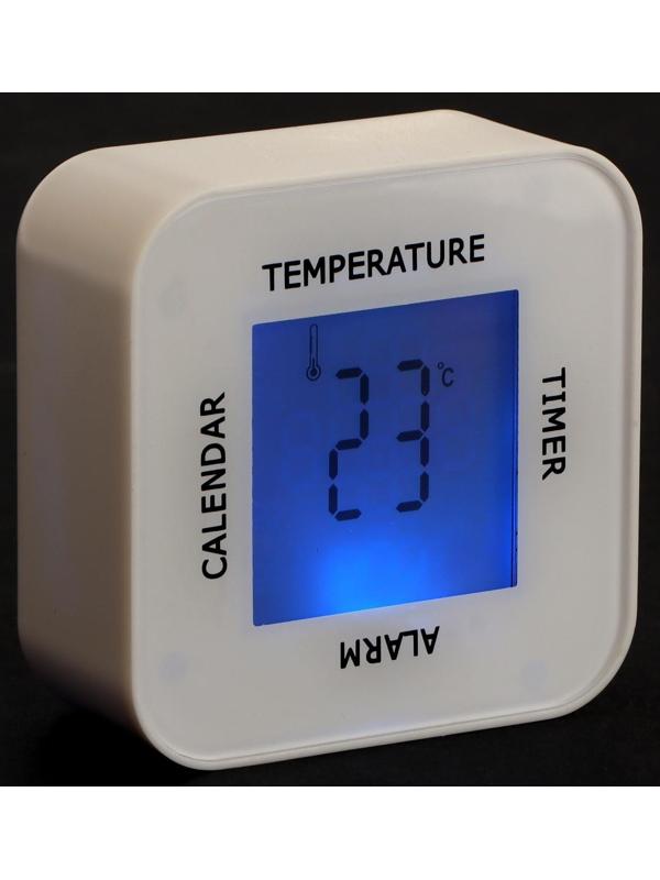 Часы-будильник Irit IR-609, термометр, календарь, таймер, подсветка, 2хАА, белые