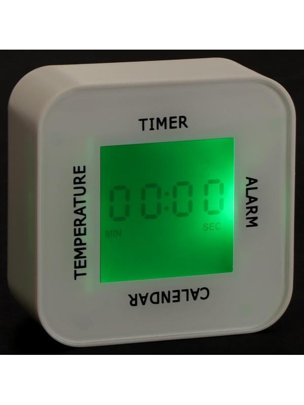 Часы-будильник Irit IR-609, термометр, календарь, таймер, подсветка, 2хАА, белые