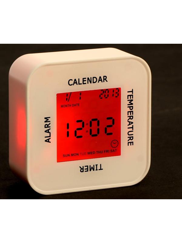 Часы-будильник Irit IR-609, термометр, календарь, таймер, подсветка, 2хАА, белые