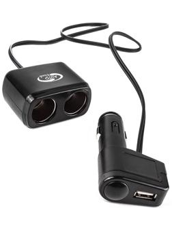 Разветвитель прикуривателя Autovirazh 1000мА, 12/ 24 В,  на 2 устройства +1 USB 5V
