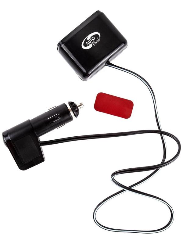 Разветвитель прикуривателя Autovirazh 1000мА, 12/ 24 В,  на 2 устройства +1 USB 5V