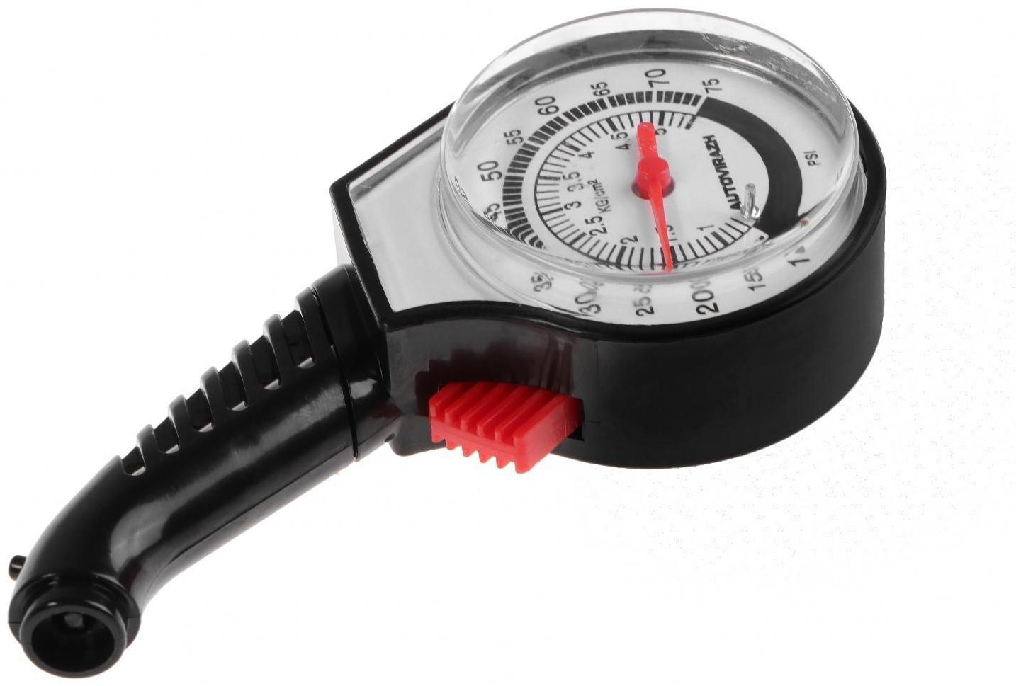 Манометр шинный Autovirazh механический, пластик, черный, в блистере