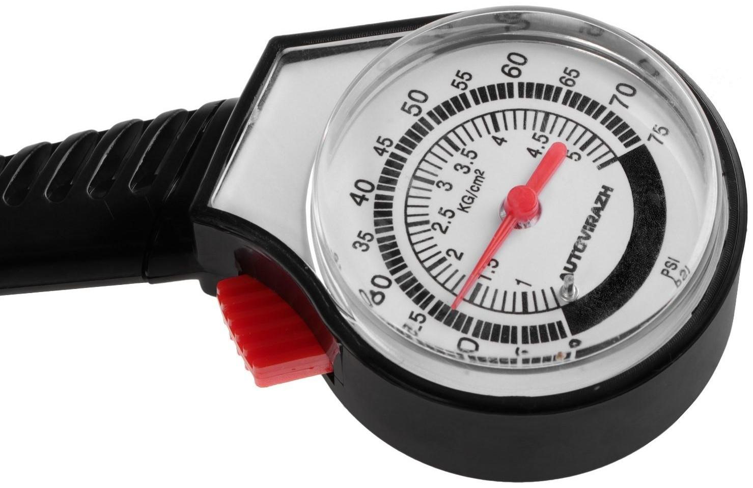 Манометр шинный Autovirazh механический, пластик, черный, в блистере