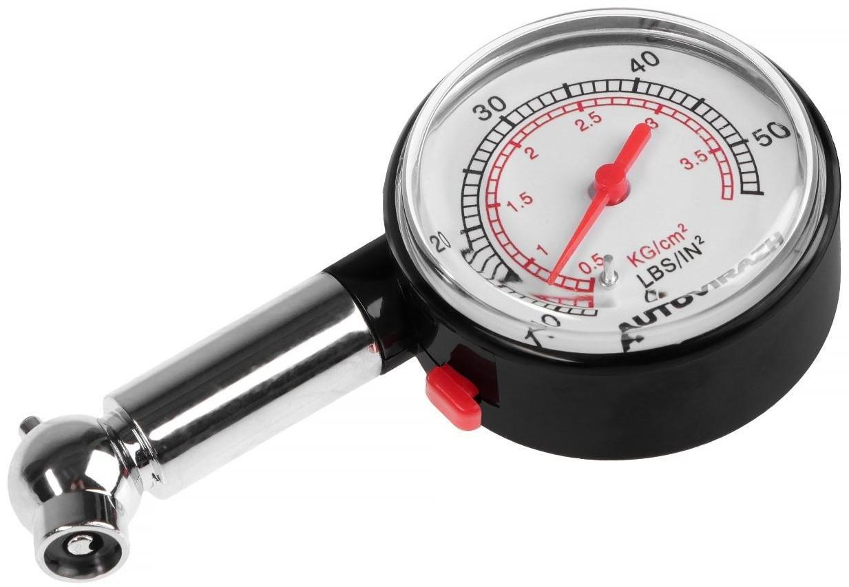 Манометр шинный Autovirazh механический, пластик, хром, в блистере