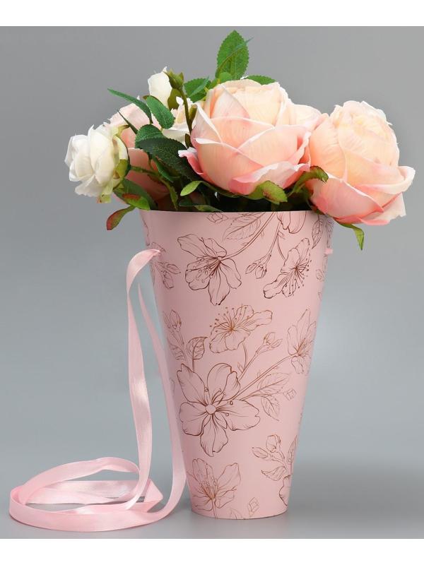 Конусный пакет круглый складной на лентах «Цветы», 15 × 23.3 × 7.5 см