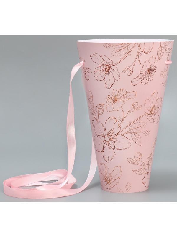 Конусный пакет круглый складной на лентах «Цветы», 15 × 23.3 × 7.5 см