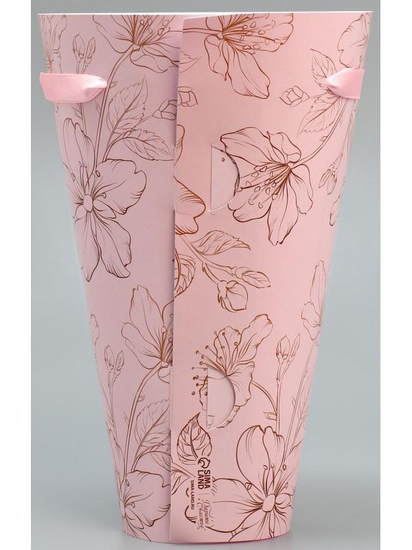 Конусный пакет круглый складной на лентах «Цветы», 15 × 23.3 × 7.5 см