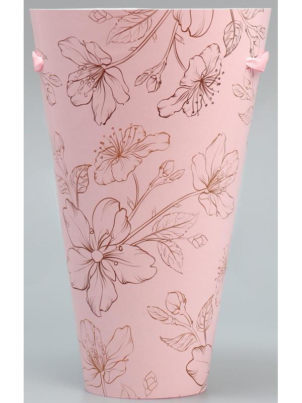 Конусный пакет круглый складной на лентах «Цветы», 15 × 23.3 × 7.5 см