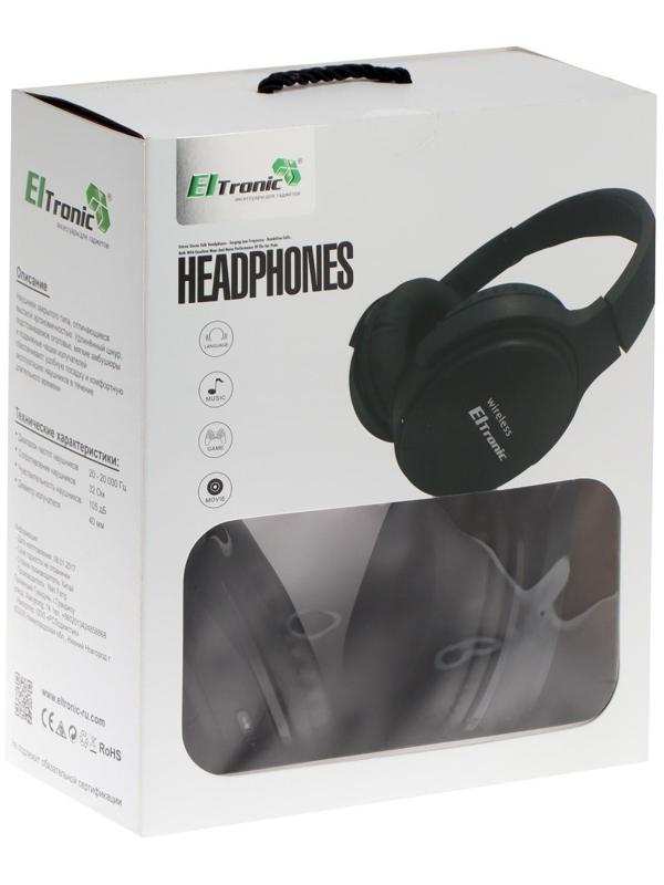 Наушники ELTRONIC 4466, беспроводные, полноразмерные, BT, microSD, FM, микрофон, AUX, черные