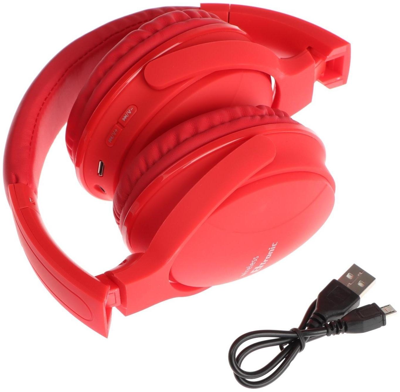 Наушники ELTRONIC 4466, беспроводные, полноразмерные, BT, microSD, FM, микрофон, AUX,красные